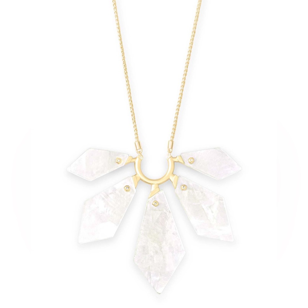 Kendra Scott Mari Gold Long Pendant Necklace in Ivory Mother-of -Pearl